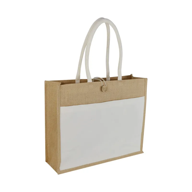 Jute bag with a canvas print pocket