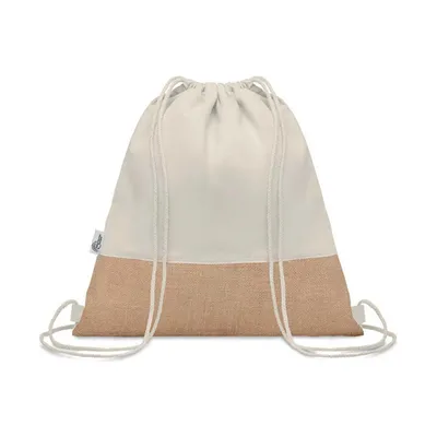 GRS recycled cotton and jute drawstring bag