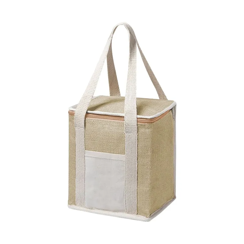 Tall jute cooler bag for upright bottles