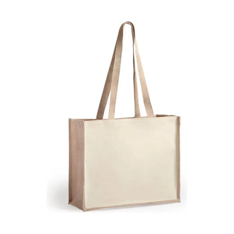 Jute bag with canvas panels on both sides