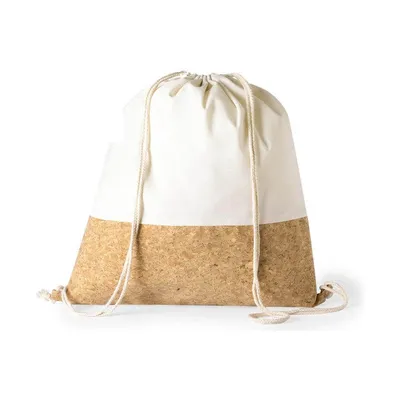 Cork panel drawstring bag in recycled cotton