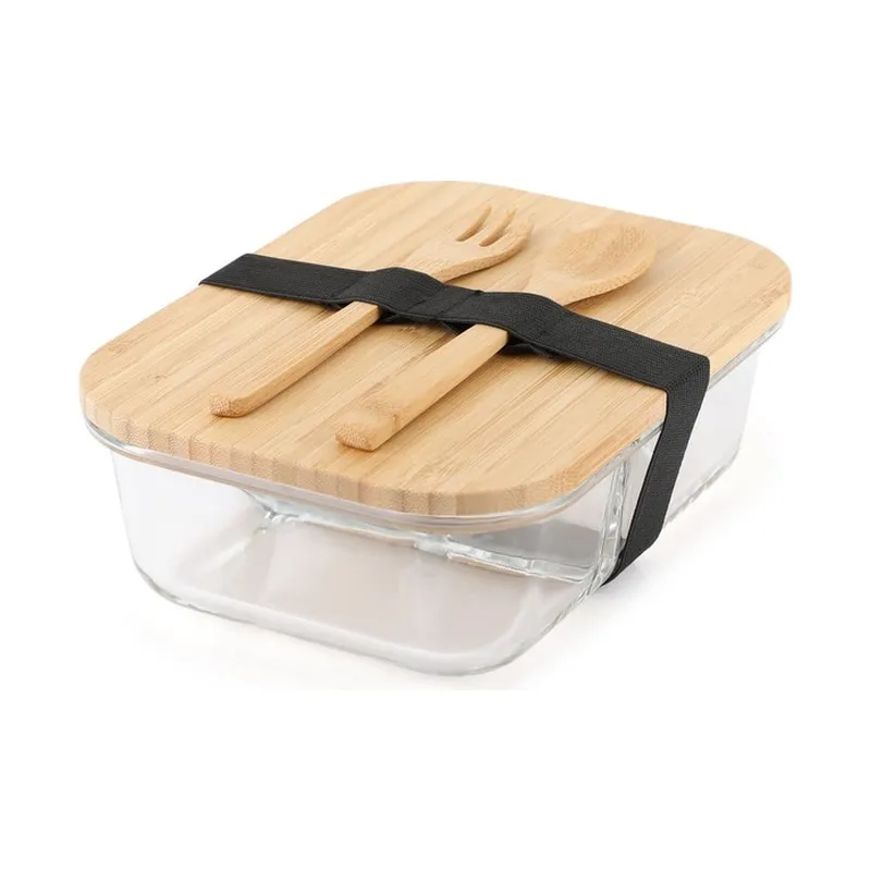 Glass lunch box with bamboo cutlery