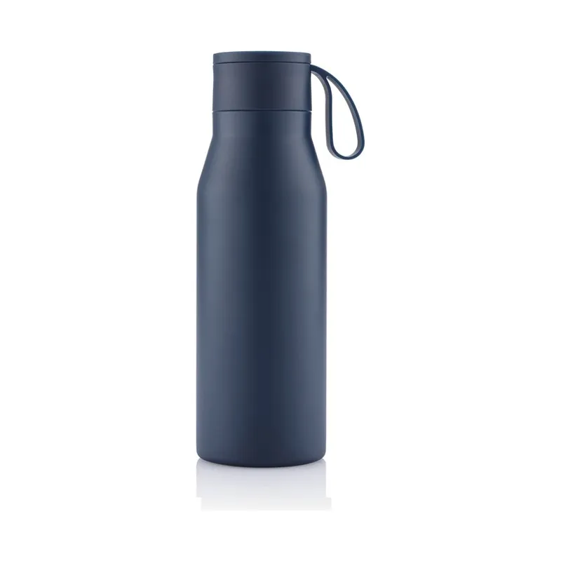 Recycled steel vacuum bottle with a lid loop