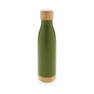 Double wall steel bottle with bamboo lid and base