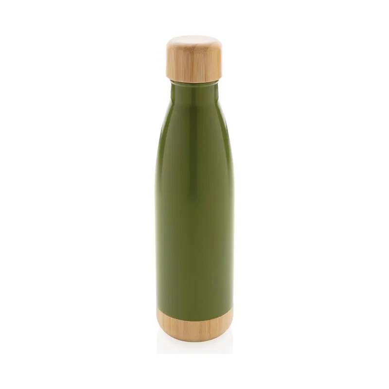Double wall steel bottle with bamboo lid and base