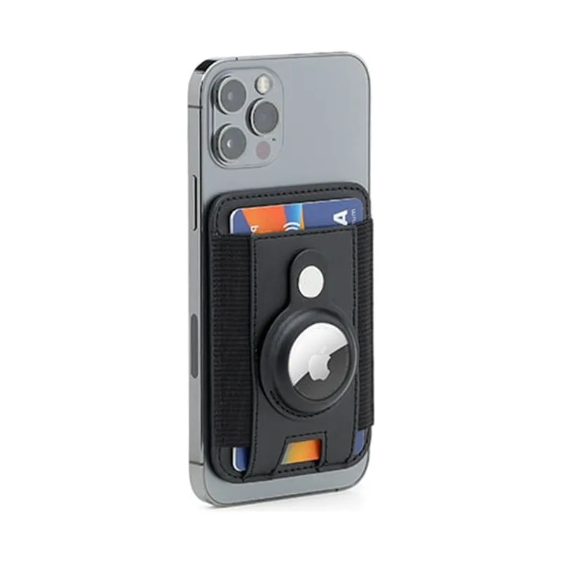 Magnetic phone card holder with a tag pocket