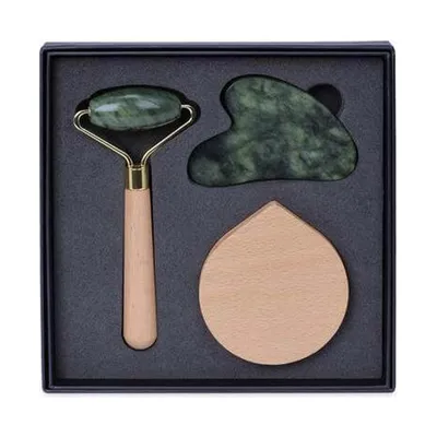 Jade face roller, guasha and mirror set