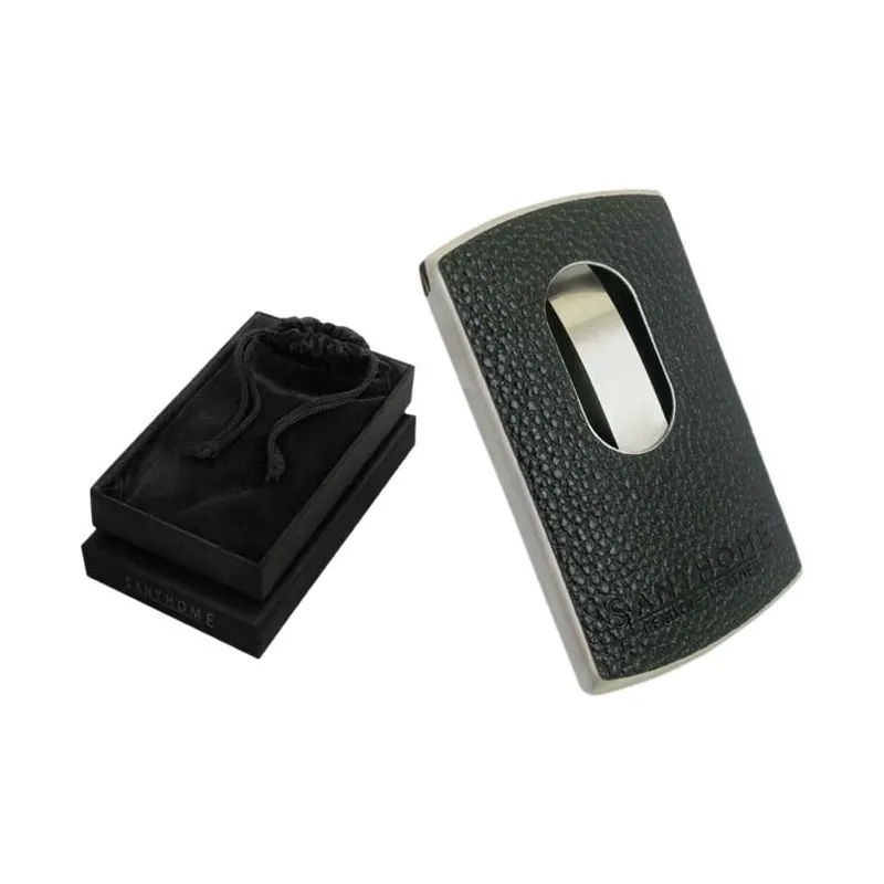 Genuine leather and metal card holder