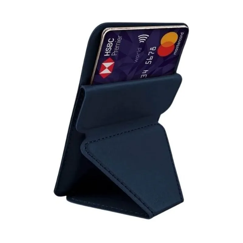 Magnetic card holder with a fold out phone stand