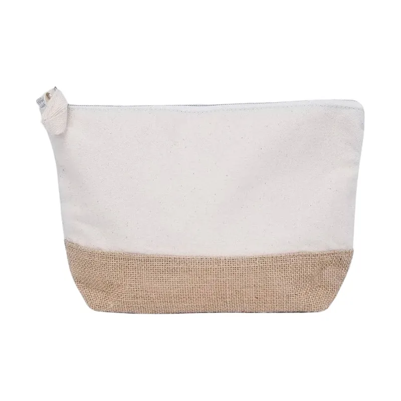 GRS certified recycled cotton and jute zip pouch