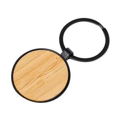 Round bamboo and metal keyring
