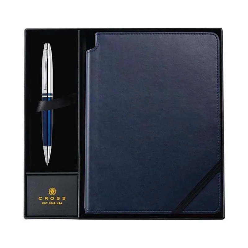 Cross chrome and blue lacquer pen with journal