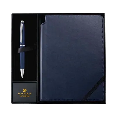 Cross metallic blue pen and blue journal set