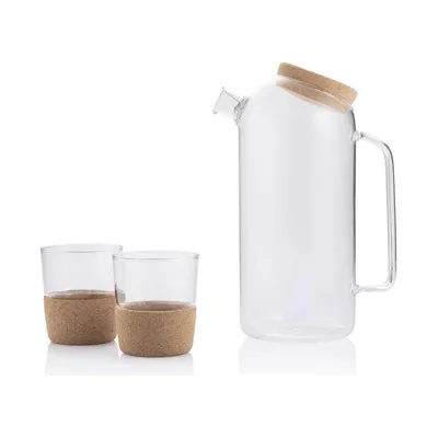 Glass carafe with two tumblers