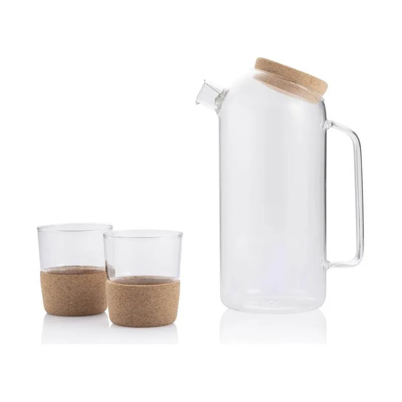 Glass carafe with two tumblers