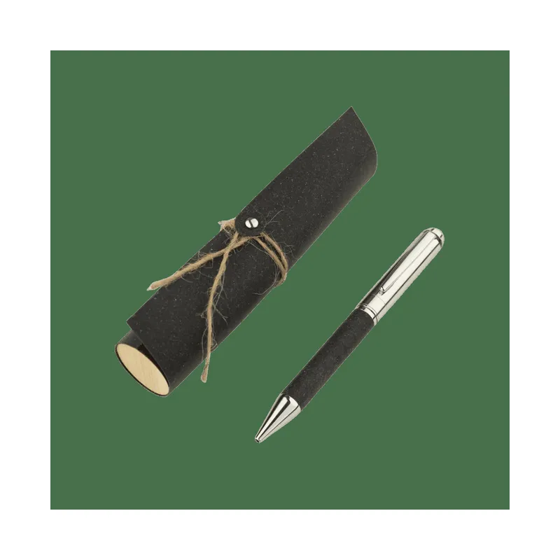 Metal pen with a recycled leather barrel