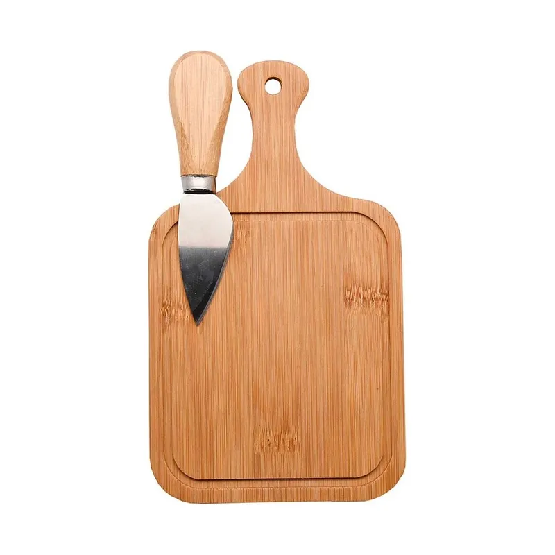 Bamboo cutting board with a knife