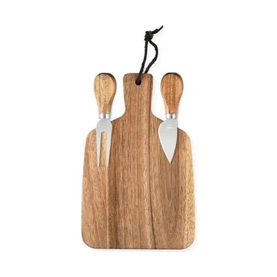 Wooden serving board with 2 knives