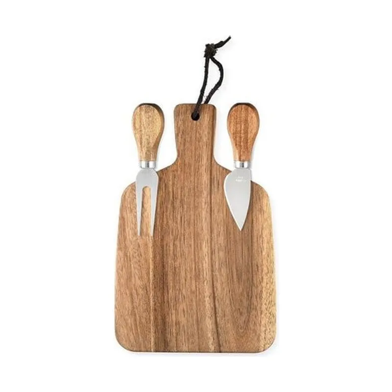 Wooden serving board with 2 knives
