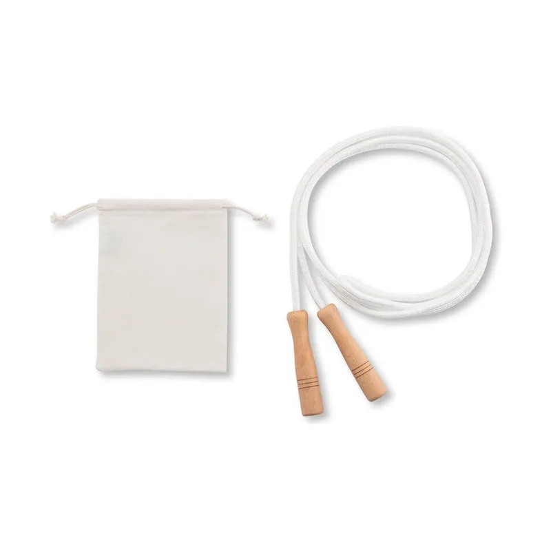 Cotton skipping rope in a cotton pouch