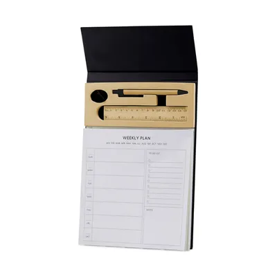 A4 weekly desk planner with pen, ruler and clips