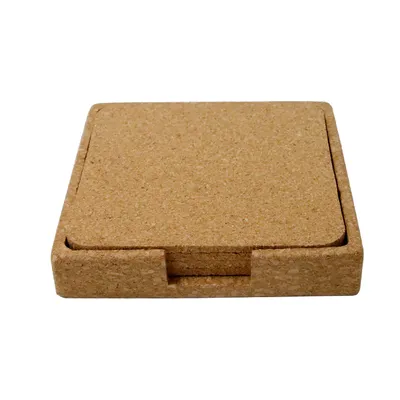 Four cork coasters with a cork stand