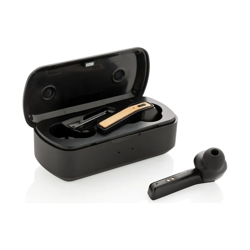 XD Design bamboo TWS earbuds with charging case