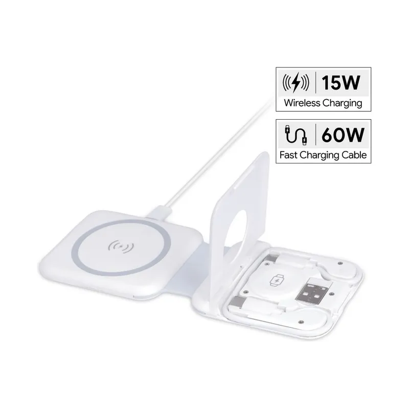 Foldable wireless charger with a cable set