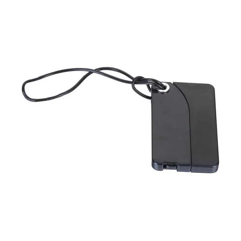 Black luggage tag for a suitcase