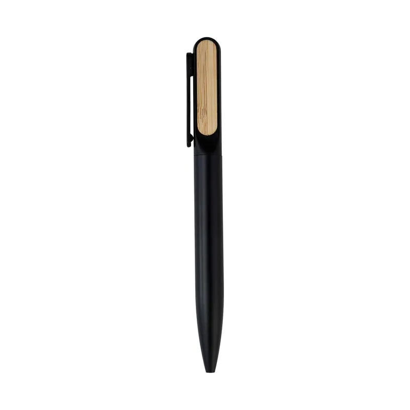 Twist metal pen with a bamboo clip