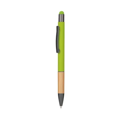 Metal stylus pen with a bamboo grip