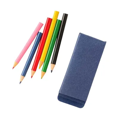 Six colour pencils in a denim paper box