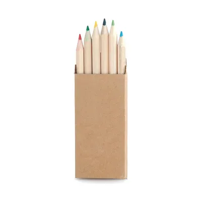 Six colour pencils in a natural cardboard box
