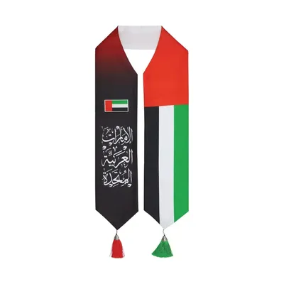 UAE Flag Scarf with Arabic Writing, Red & Green Tassel