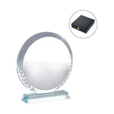 Round Clear Crystal Awards with Engraved Leaves in Premium Box