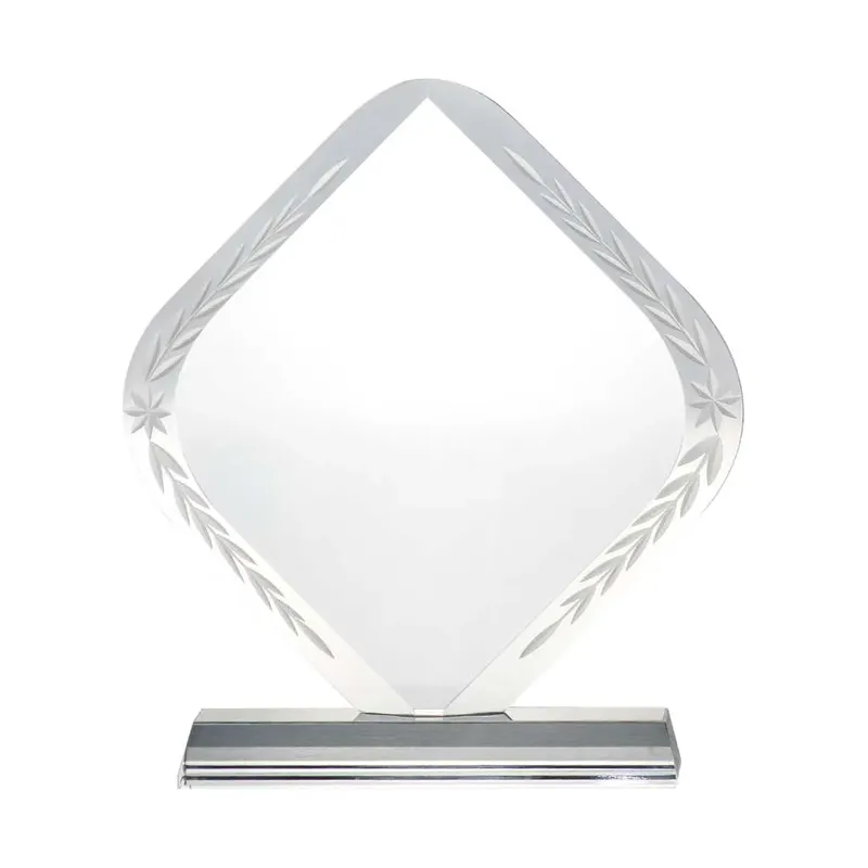 Rhombus Shaped Crystal Awards with Engraved Design & Box