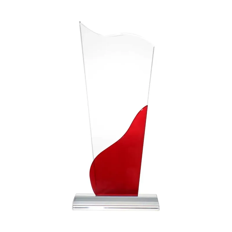 Tower Shaped Crystal Awards, Clear & Red Design with Box