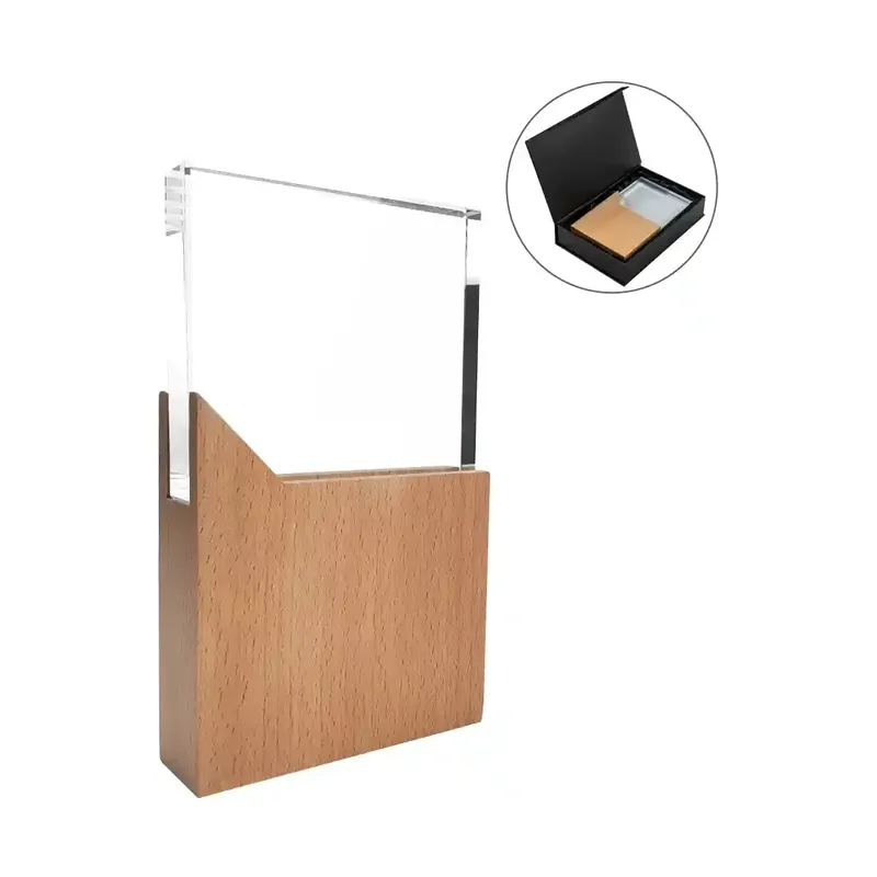 Rectangle Shaped Wood and Crystal Awards with Box