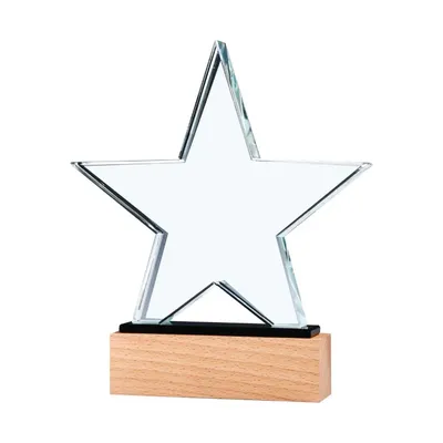 Star Shaped Crystal Awards with Wooden Base