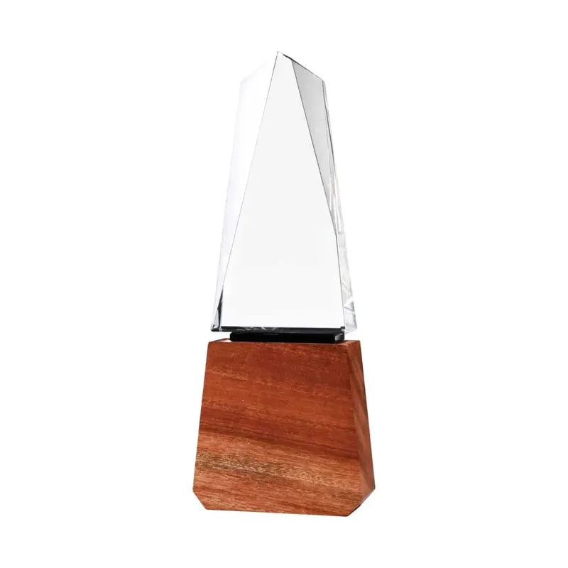 Tower Shaped Crystal Awards with Wooden Base