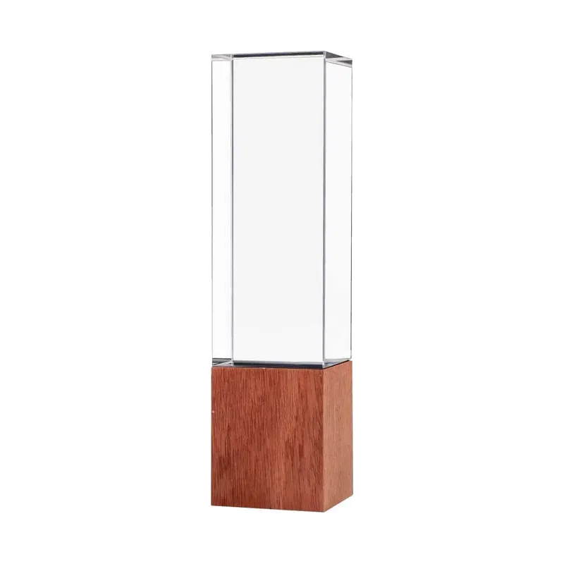 Cuboid Shaped Crystal Awards with Wooden Base