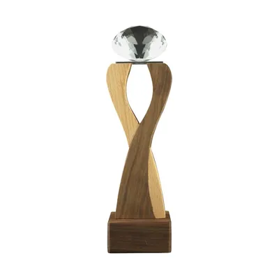 Wooden Trophy with Diamond shape Crystal on Top