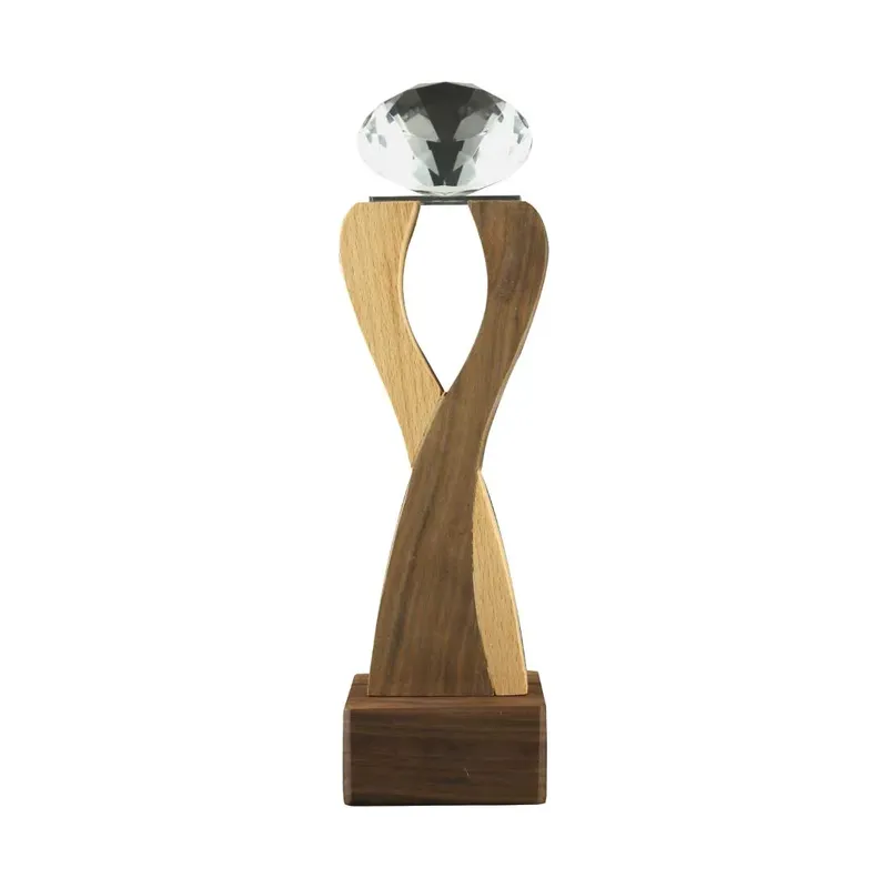 Wooden Trophy with Diamond shape Crystal on Top