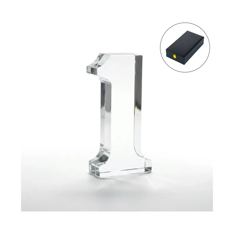 Crystal Glass Trophy in Number One Shape with Gold Lock Closure Box