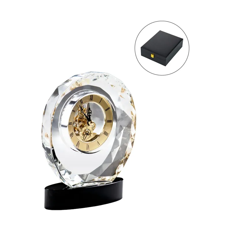 Round Crystal Clock Awards with Oval Glass Base in Premium Box