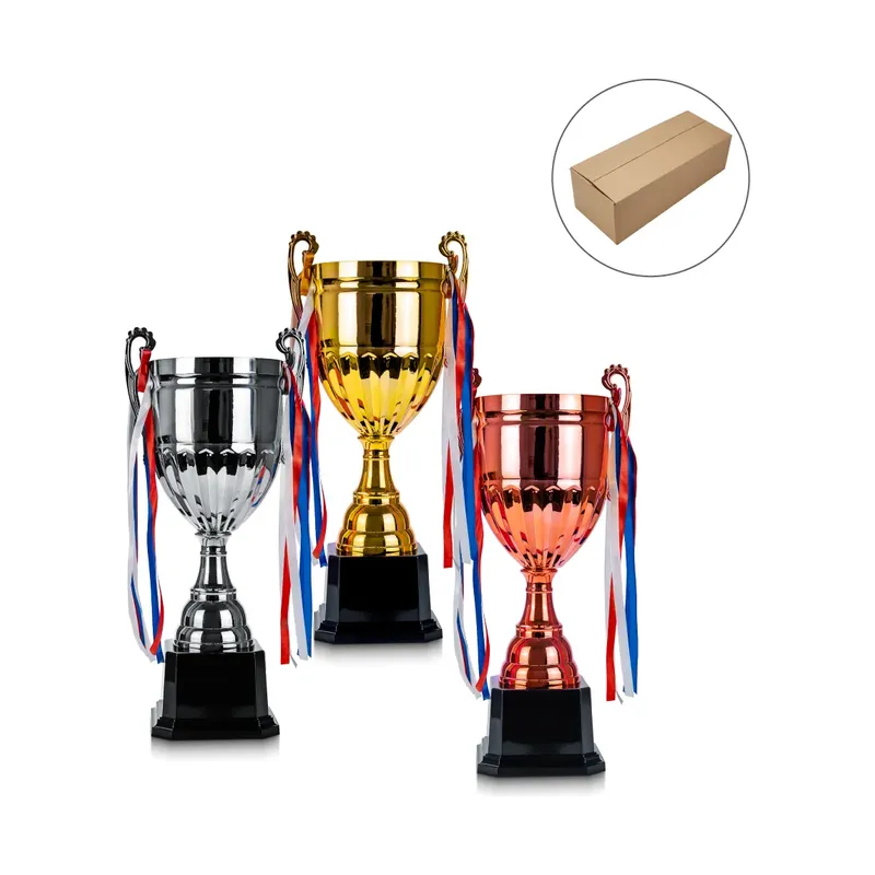 Metal Open Cup Trophies & Removable Ribbon Attached to Both Handles