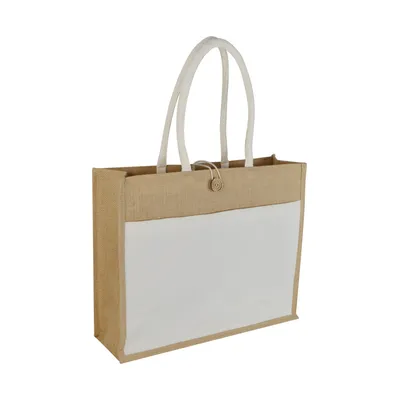 Jute bag with a canvas print pocket