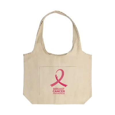 Cotton Hobo Bags with Front Pocket, 340 GSM with Breast Cancer Awareness Logo