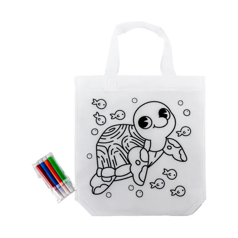 Mini Non-woven Bags 100GSM, 4Color Markers & Imprinted Turtle Outline