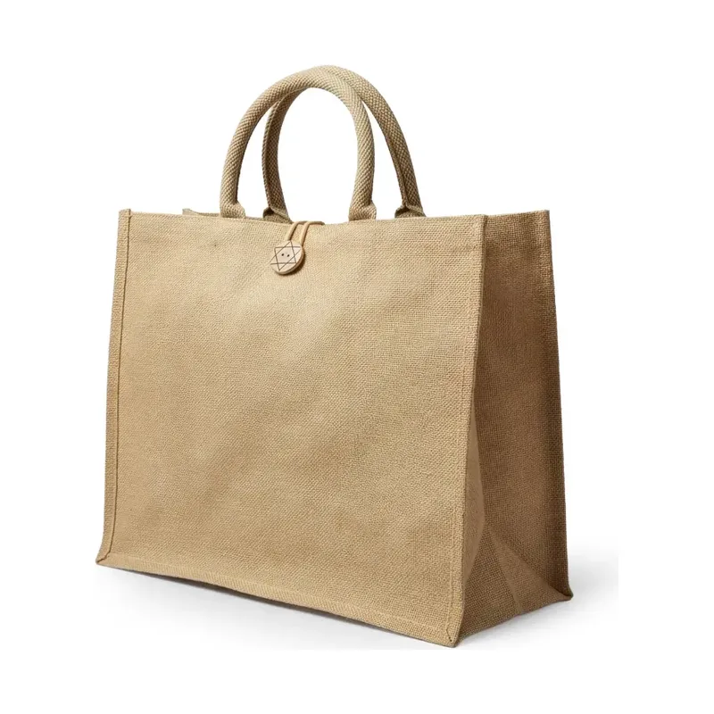 Reusable Jute Shopping Bags with Button Closure for Secure Carrying